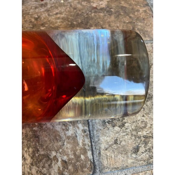 Vtg Orange & Clear Murano Glass Large Vase 1966 Round Heavy Venetian Glass Venez - Picture 7 of 8